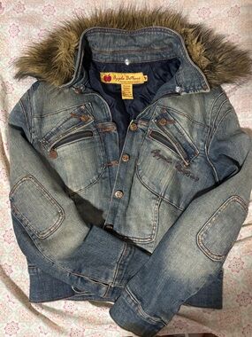 Apple Bottoms Blue Denim Jacket with Faux Fur Hood